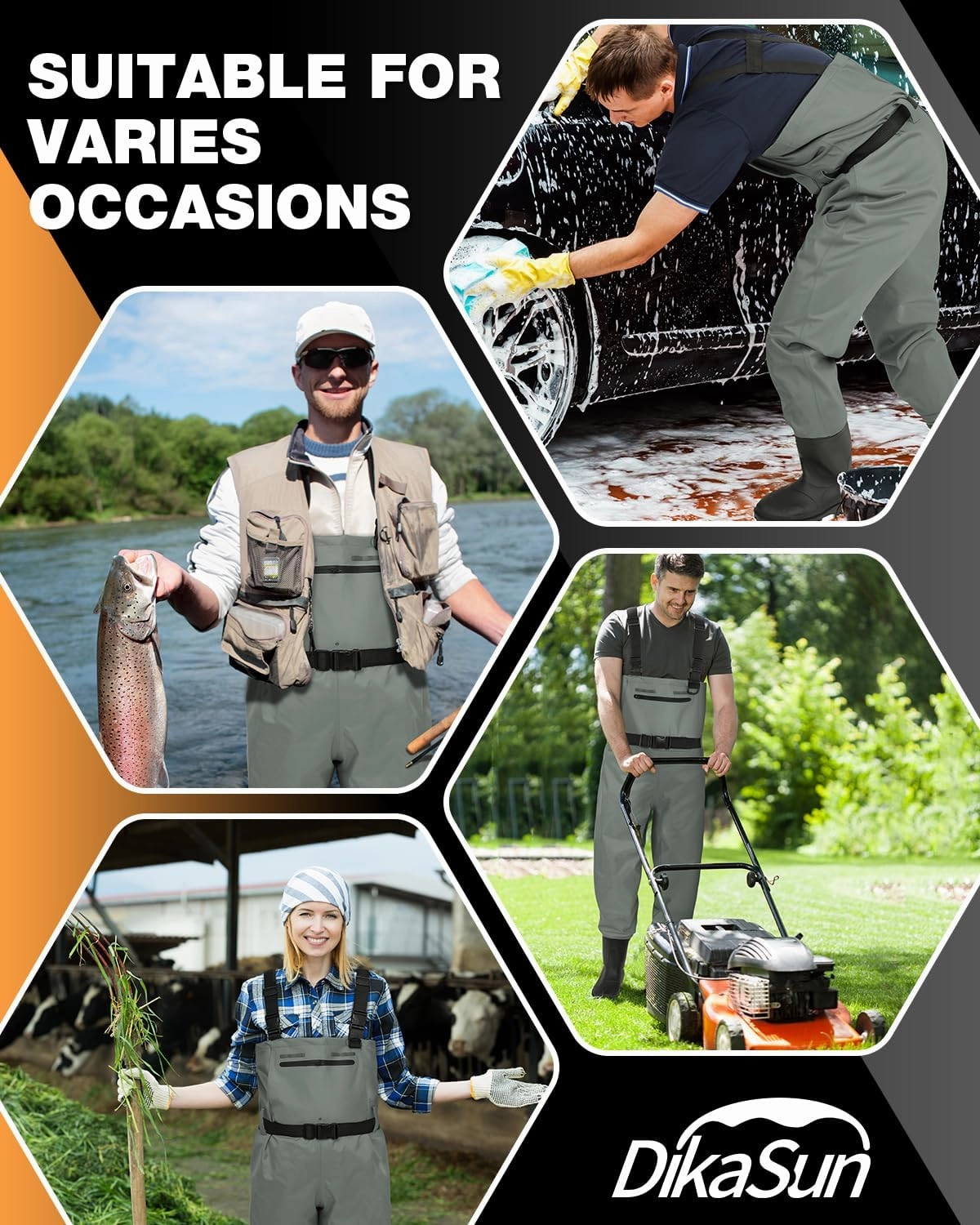 Fishing Waders for Men & Women, Waterproof 2-Ply Nylon/PVC Chest Wader with Boots for Fly Fishing Sizes 4-14 Bootfoot Waders Lightweight
