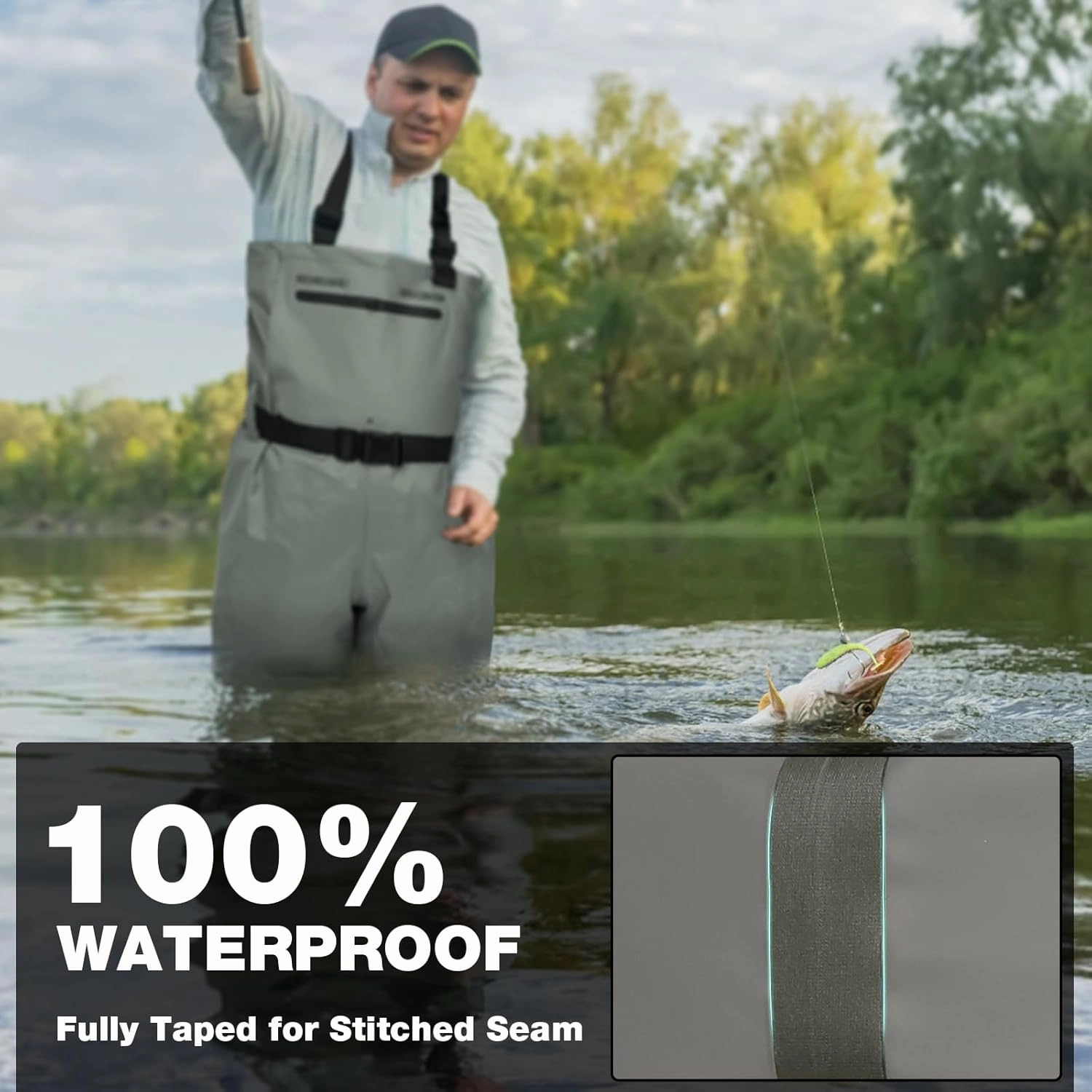 Fishing Waders for Men & Women, Waterproof 2-Ply Nylon/PVC Chest Wader with Boots for Fly Fishing Sizes 4-14 Bootfoot Waders Lightweight