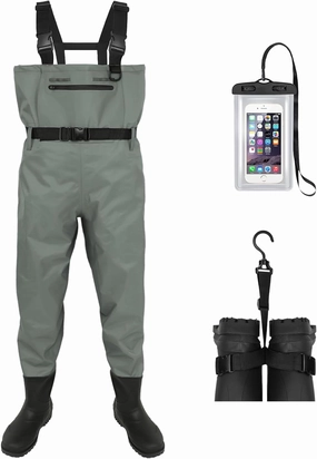 Fishing Waders for Men & Women, Waterproof 2-Ply Nylon/PVC Chest Wader with Boots for Fly Fishing Sizes 4-14 Bootfoot Waders Lightweight