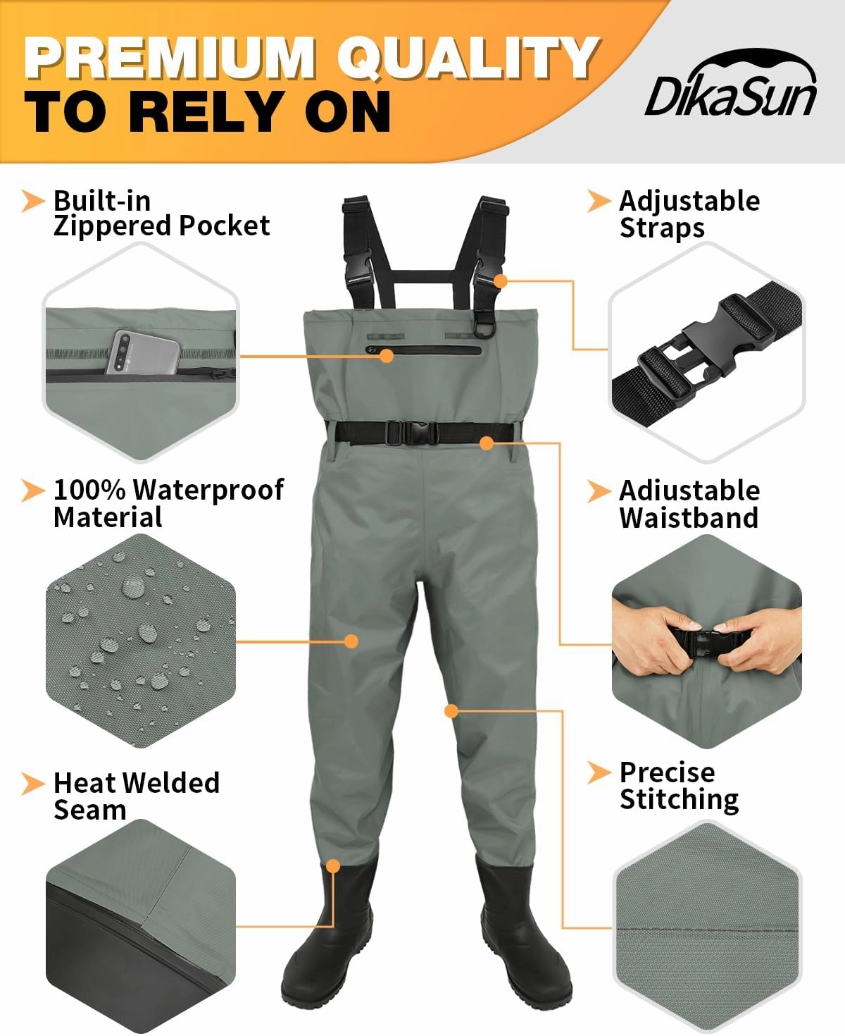 Fishing Waders for Men & Women, Waterproof 2-Ply Nylon/PVC Chest Wader with Boots for Fly Fishing Sizes 4-14 Bootfoot Waders Lightweight
