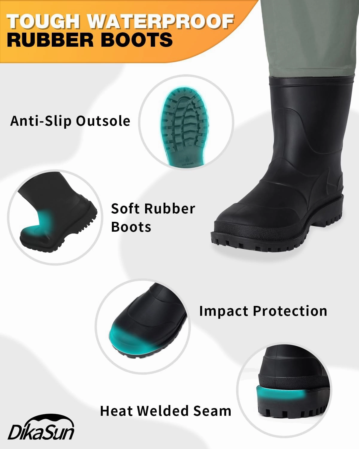 Fishing Waders for Men & Women, Waterproof 2-Ply Nylon/PVC Chest Wader with Boots for Fly Fishing Sizes 4-14 Bootfoot Waders Lightweight