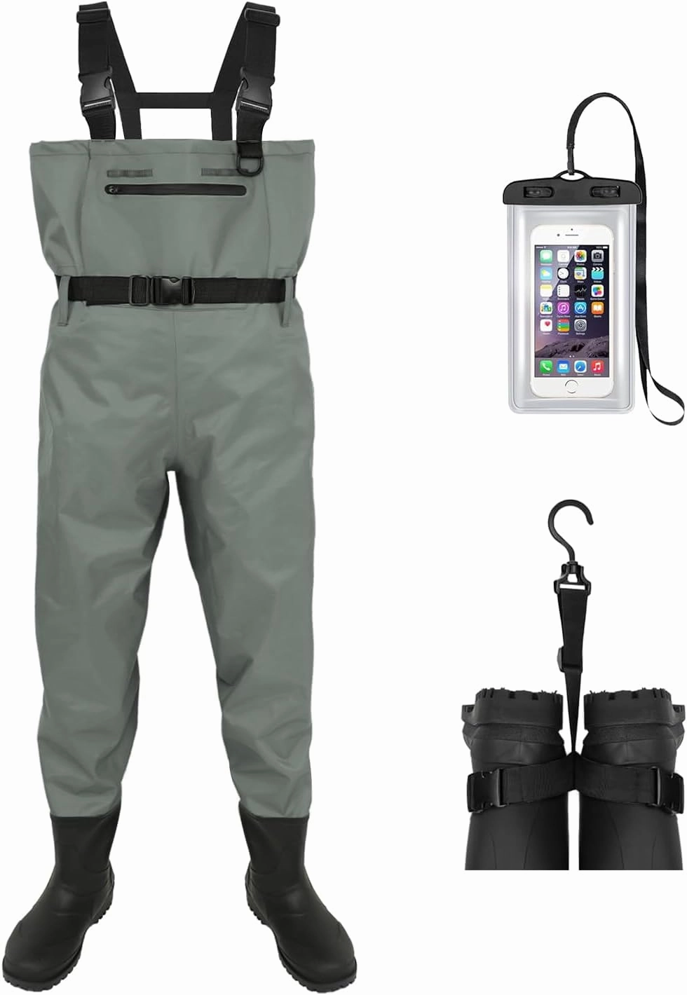 Fishing Waders for Men & Women, Waterproof 2-Ply Nylon/PVC Chest Wader with Boots for Fly Fishing Sizes 4-14 Bootfoot Waders Lightweight