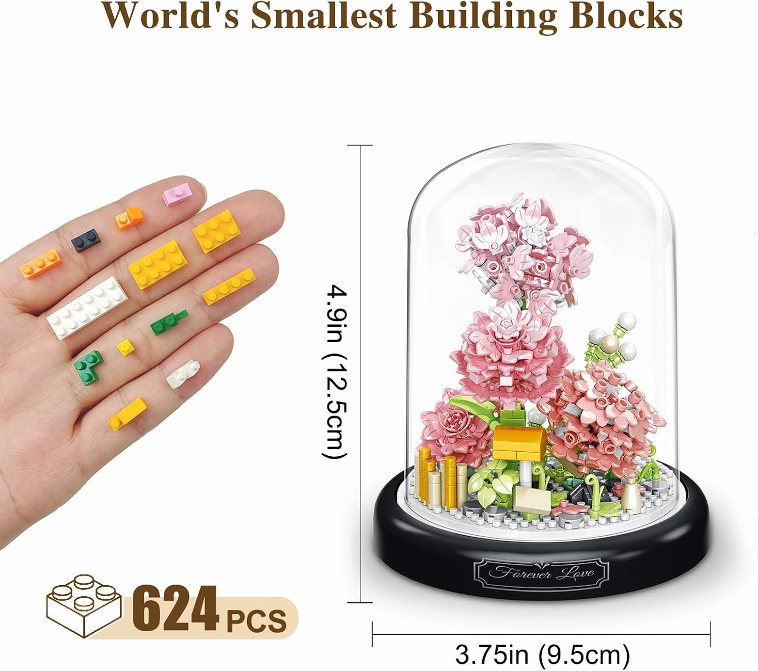 Flower Bouquets Building Toys - 642 PCS Little Daisy Micro Building Blocks Kit with Dust Cover, Preserved Flower Home Decor Christmas New Year Birthday Great gift for Mom/Lover/Women (Carnation)