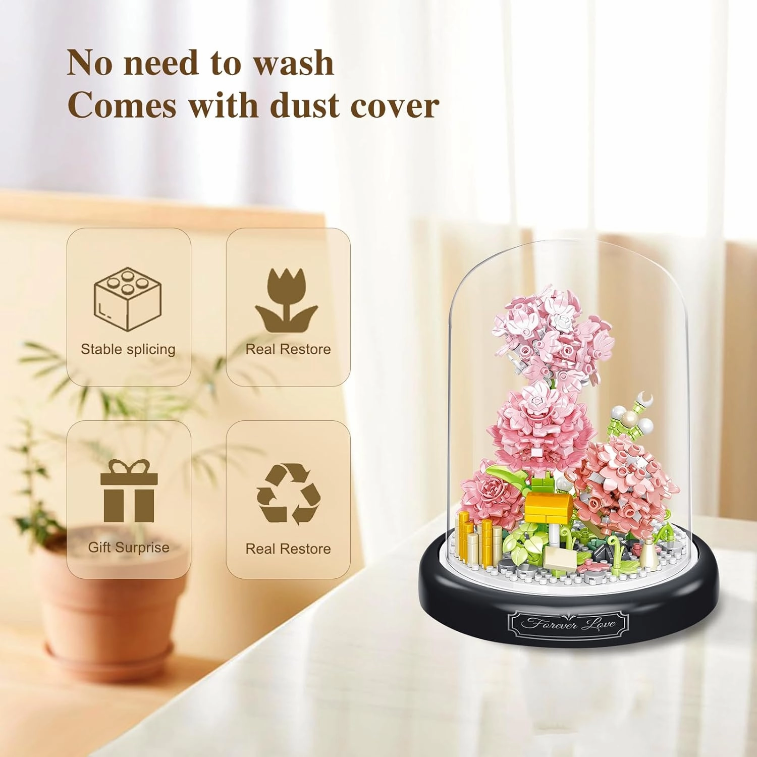 Flower Bouquets Building Toys - 642 PCS Little Daisy Micro Building Blocks Kit with Dust Cover, Preserved Flower Home Decor Christmas New Year Birthday Great gift for Mom/Lover/Women (Carnation)