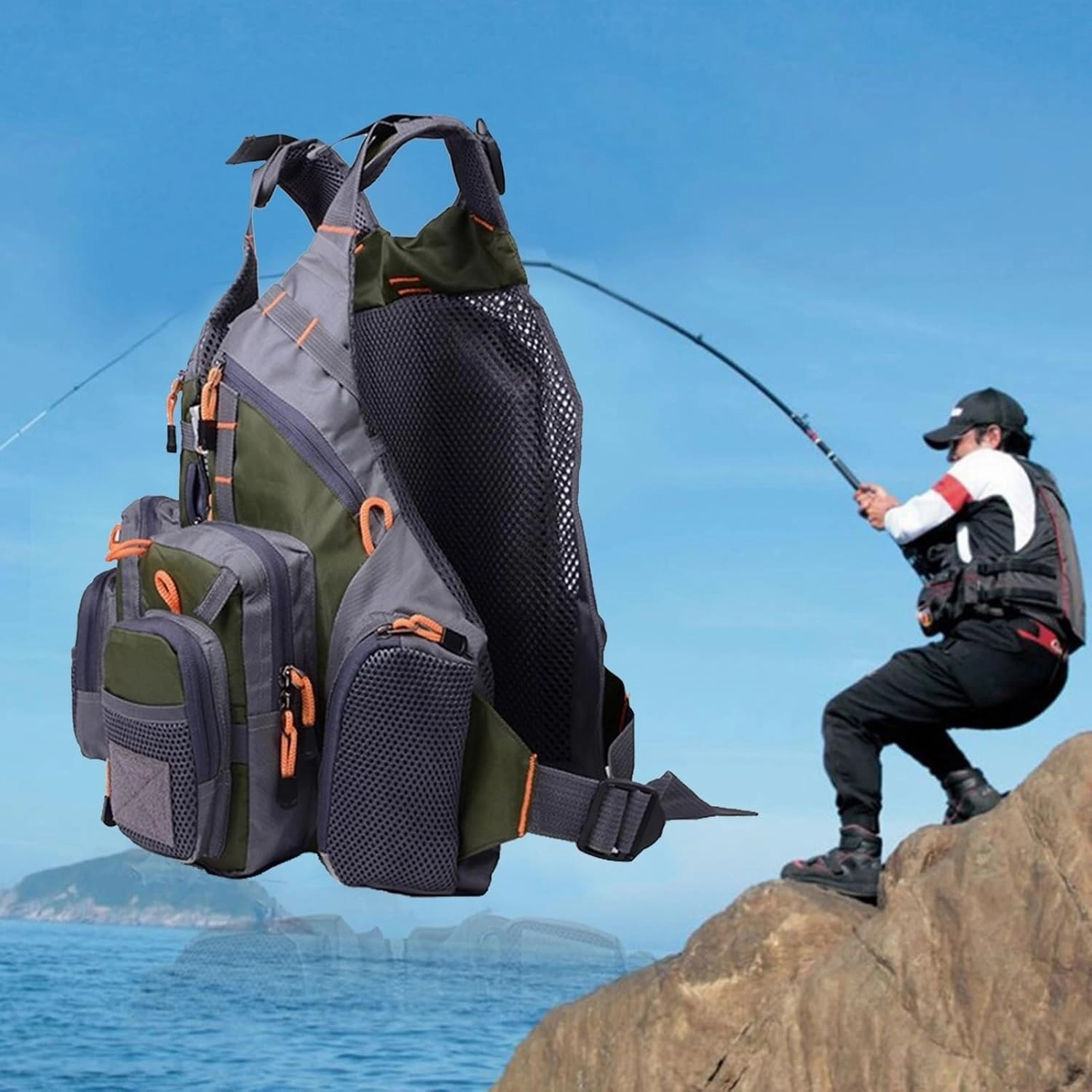 Fly Fishing Vest, Removable Mountain Climbing Fishing Vest for Adults, Adjustable Safety Buoyancy Jacket with Pockets, One Size