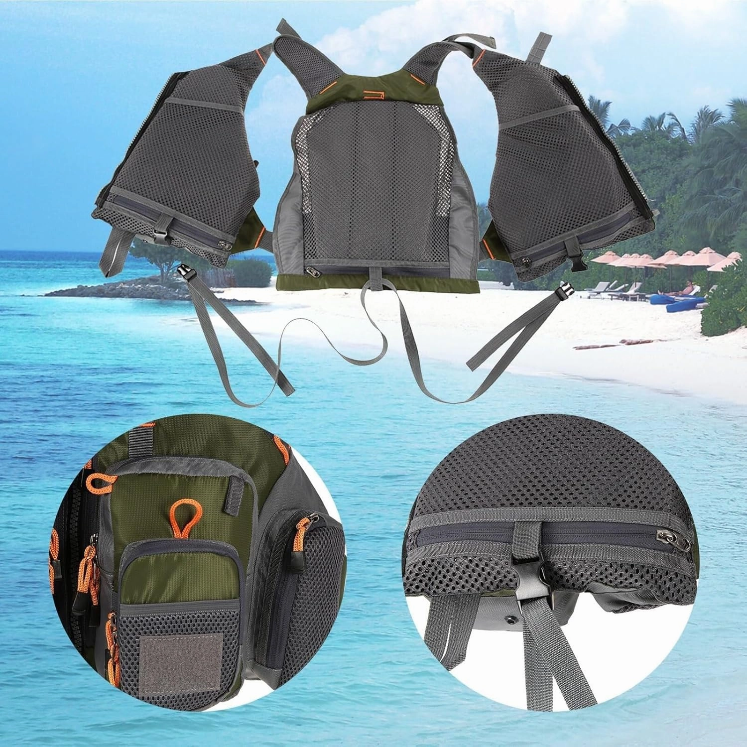 Fly Fishing Vest, Removable Mountain Climbing Fishing Vest for Adults, Adjustable Safety Buoyancy Jacket with Pockets, One Size