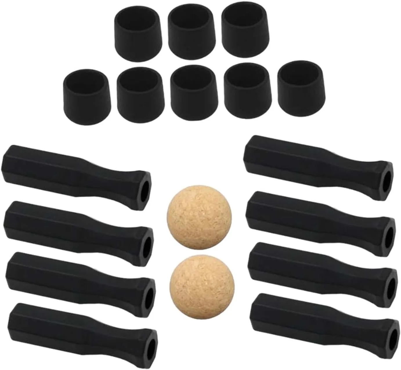 Foosball Table Handles Replacement Black Easy to Install Mini Table Football Game Accessories Practical with 2 Balls End Caps