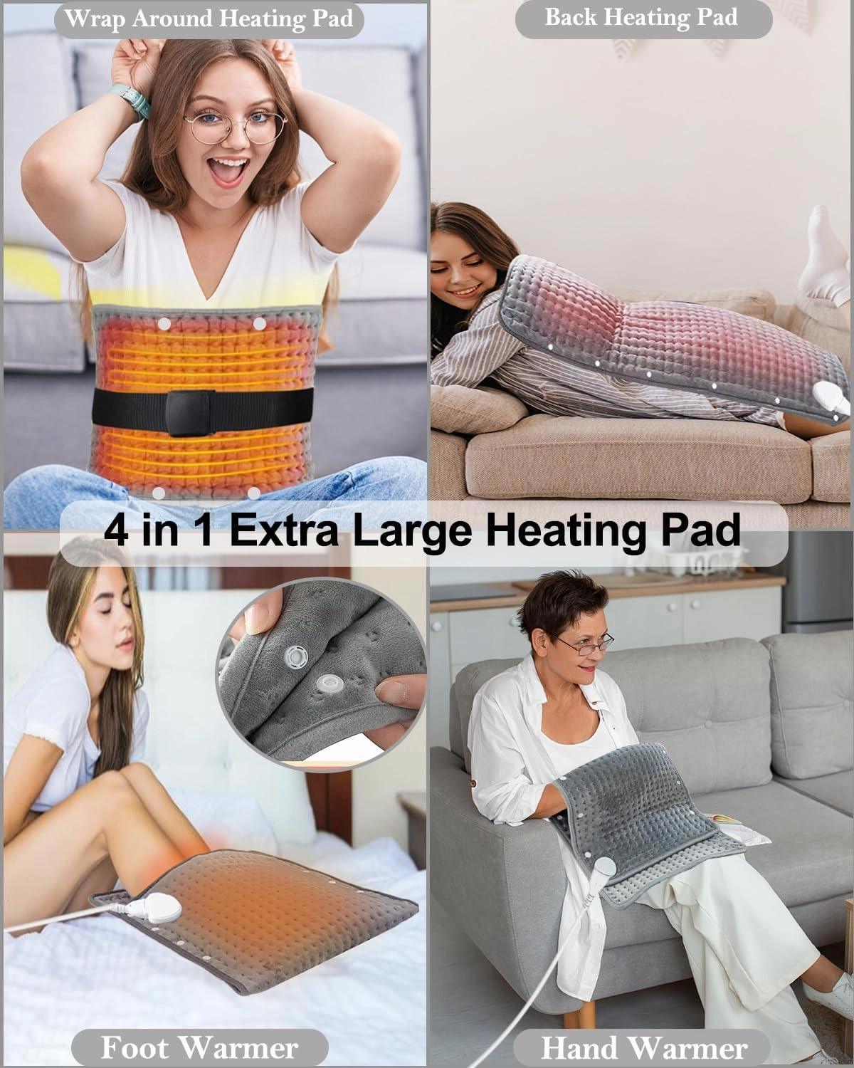 Foot Warmers for Feet XXL Large Heating Pads for Body 33x17in, 10FT Cord 9 Heat 4 Timer Auto Off Electric Heat Pad for Period Cramp Back Pain Relief Wrap Around with Belt Gift for Women Men