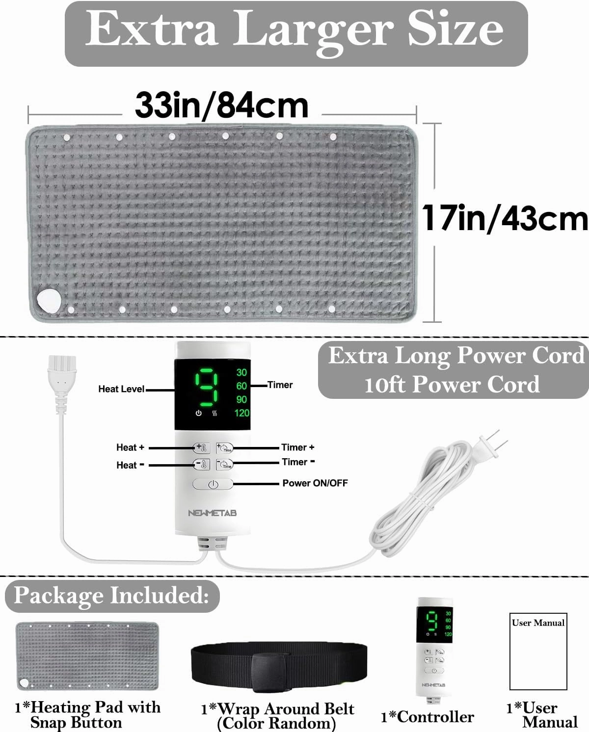Foot Warmers for Feet XXL Large Heating Pads for Body 33x17in, 10FT Cord 9 Heat 4 Timer Auto Off Electric Heat Pad for Period Cramp Back Pain Relief Wrap Around with Belt Gift for Women Men