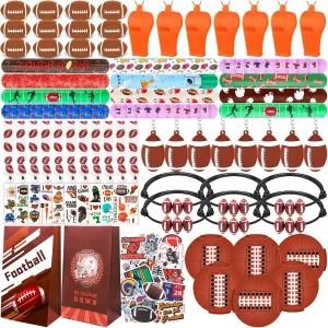 Football Party Favors with Bags, Whistles, Slap Bracelets, Keychains, Sticker Tattoos for Goodie Bags & Decorations
