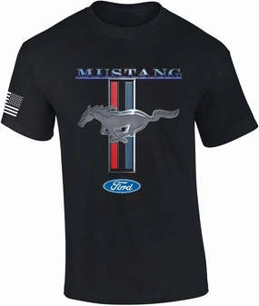 Ford Mustang T-Shirt Pony & Stripes Logo Classic Retro Design Racing Performance Car Enthusiast Garage Tee Authentic