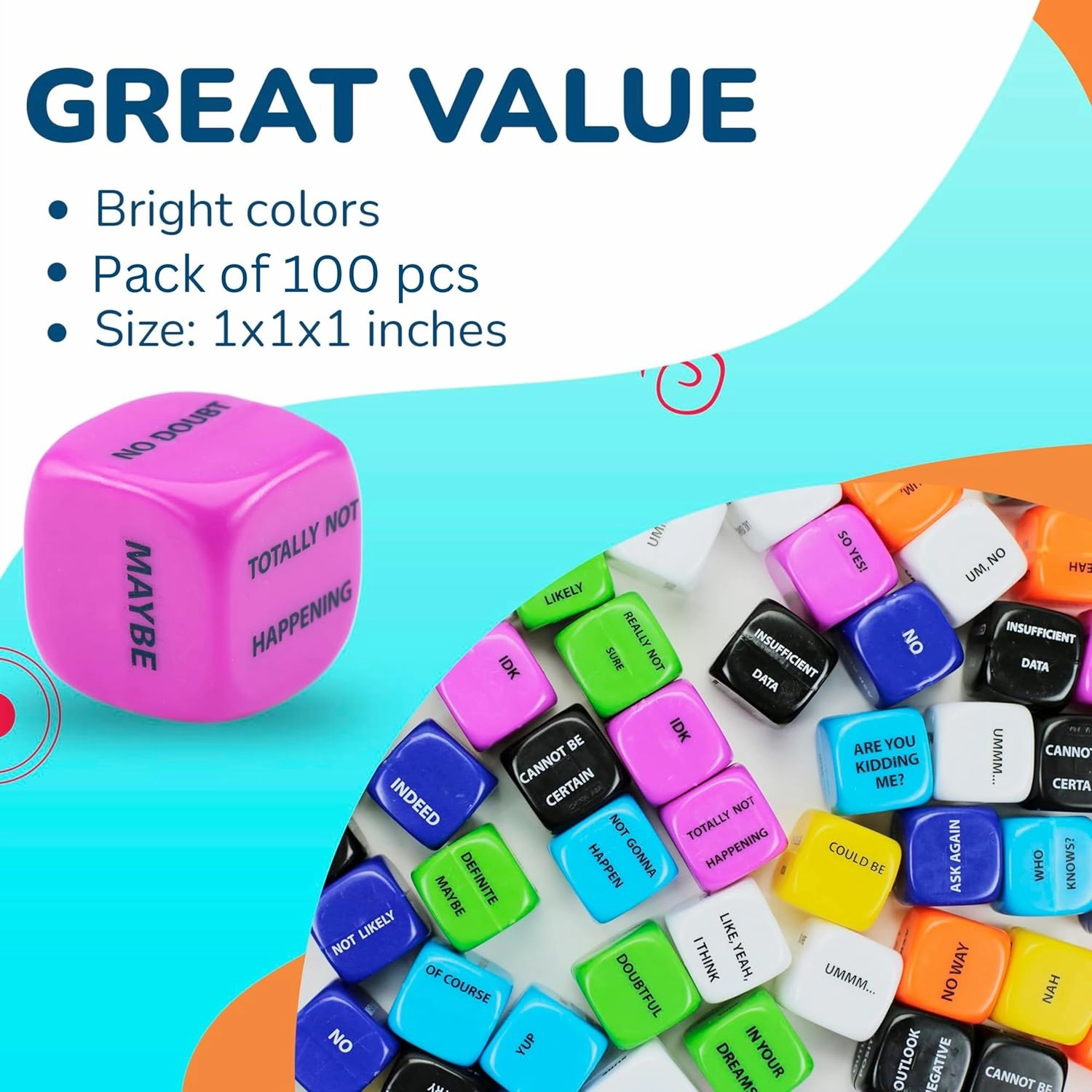 Fortune Dice Toys - Bulk Dice Classroom Prizes - Party Favors Easter Egg Fillers Goodie Bag Supplies Pinata Stuffers - Vending Machine Toy