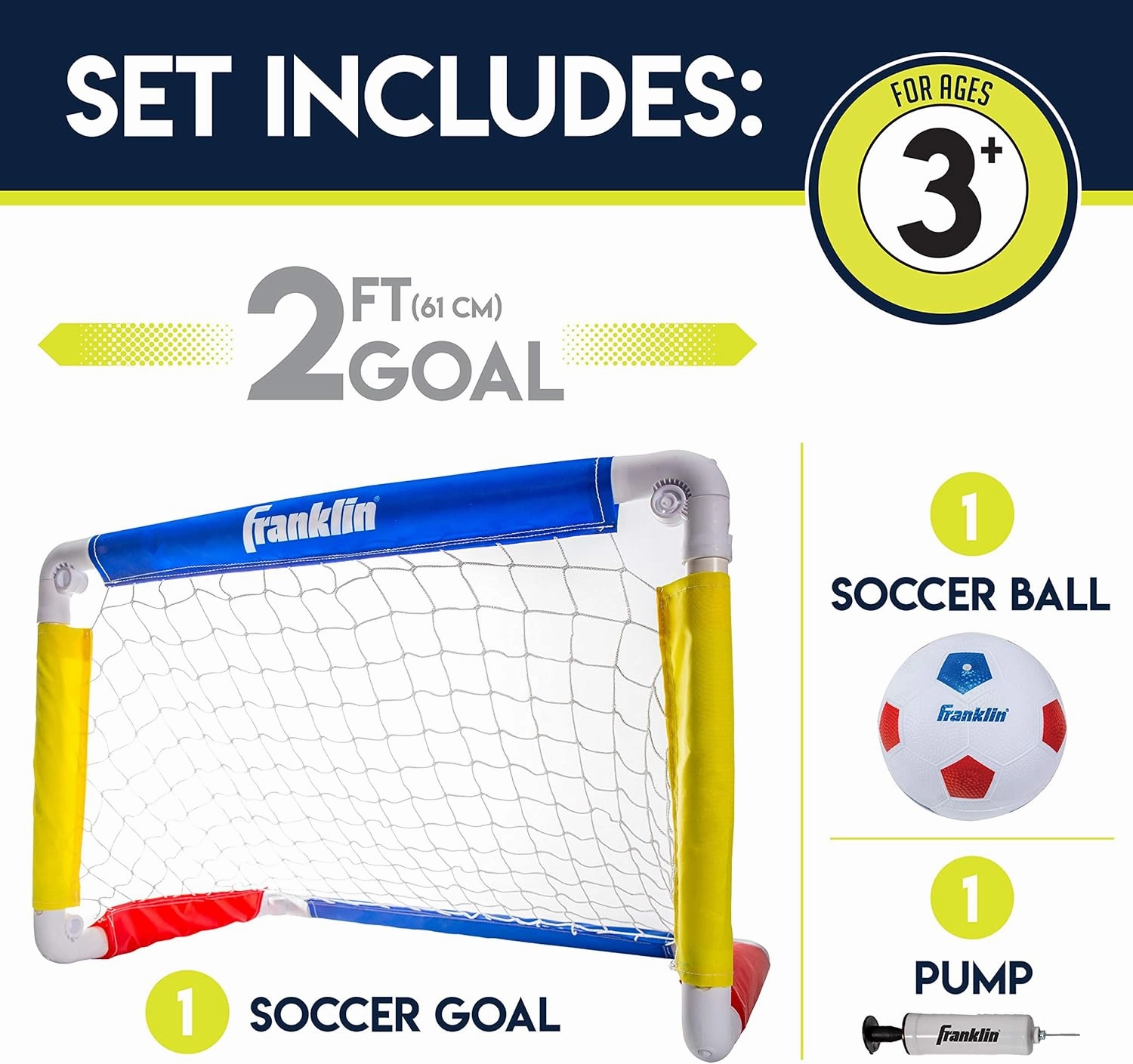 Franklin Sports Kids Mini Soccer Goal Sets - Backyard   Indoor Mini Net and Ball Set with Pump - Portable Folding Youth Soccer Goal Sets for Kids   Toddlers - 24" x 16"