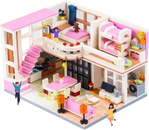 Friends Duplex Apartment Building Block Sets, Mini Pink Dream House Kitchen Home Cottage Collectible Display Modular Decor Bricks Kits Birthday Gifts Ideas for Adults Teens 8-12 14  (1221 PCS)