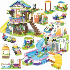 Friends Treehouse Swimming Pool Building Kit for Girls Age 6-12, Tree House Pool Party Creative Building Blocks Sets with Storage Box, Christmas Birthday Gift for Kids Toddlers (1274 Pieces)