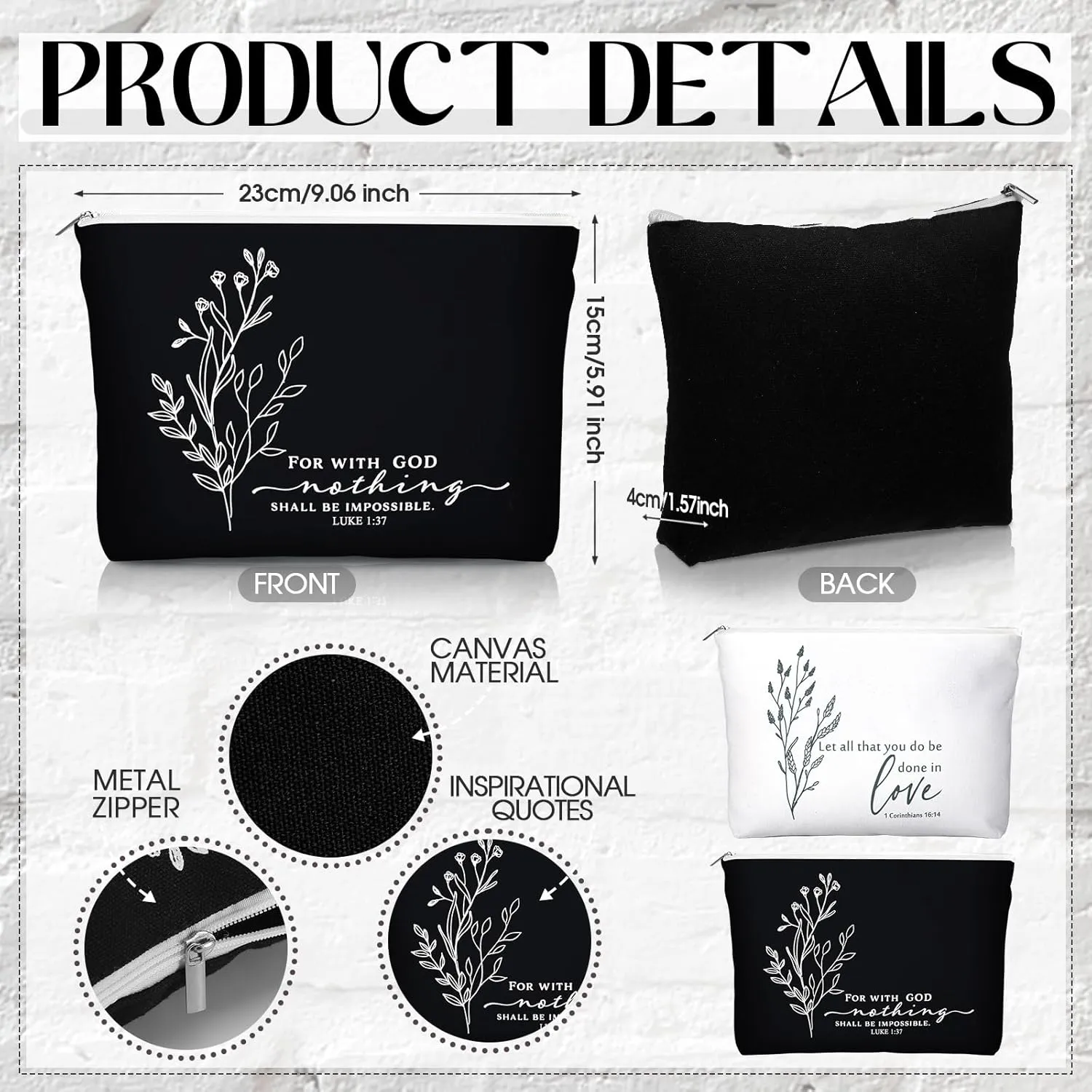 Fumete Christian Gift for Women Sunday School Teacher Flower Makeup Bag Graduation Bible Verse Glass Coffee Cup with Bamboo Lid Straw Mini Compact Mirror Religious Scripture Church(Bible-a,2 Sets)