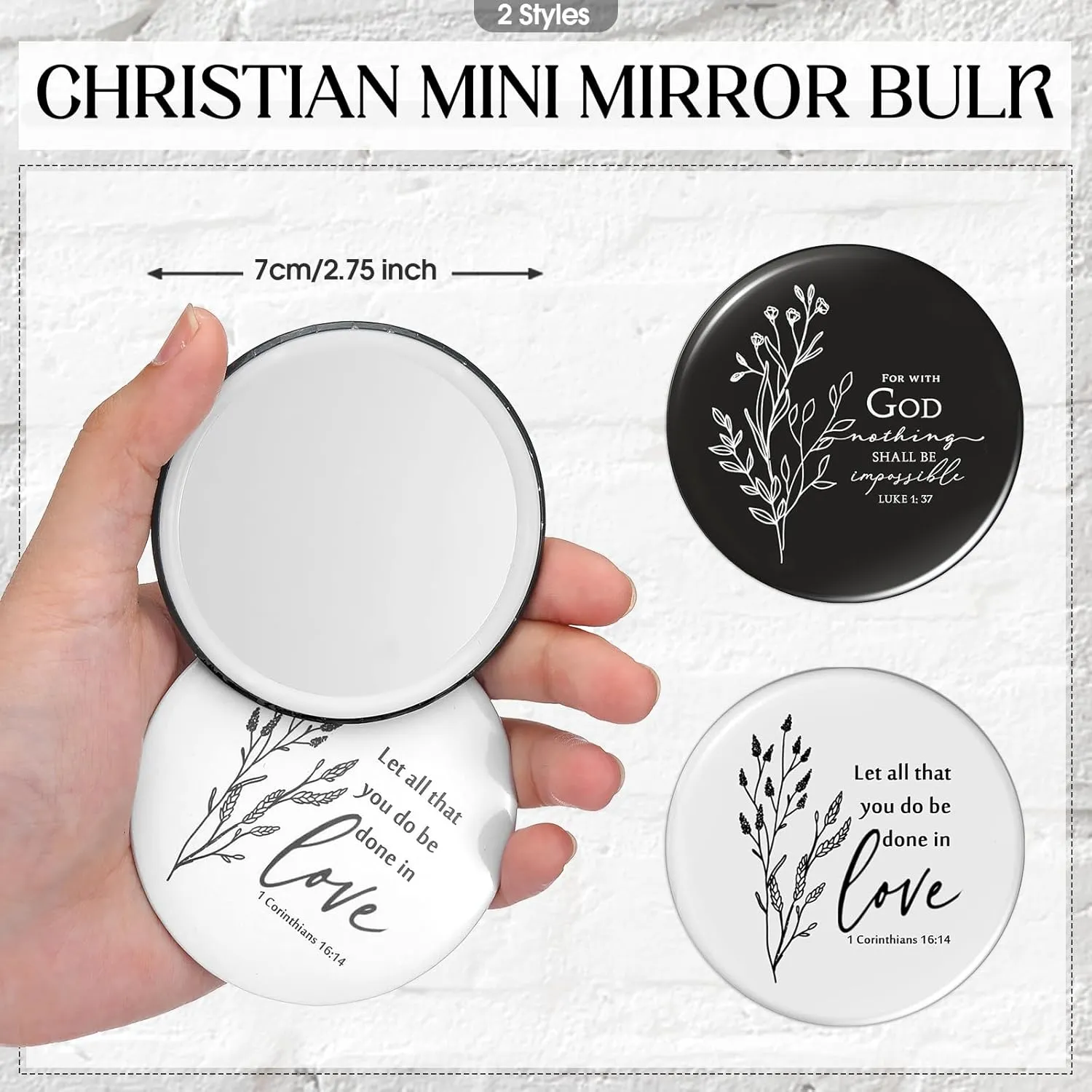 Fumete Christian Gift for Women Sunday School Teacher Flower Makeup Bag Graduation Bible Verse Glass Coffee Cup with Bamboo Lid Straw Mini Compact Mirror Religious Scripture Church(Bible-a,2 Sets)
