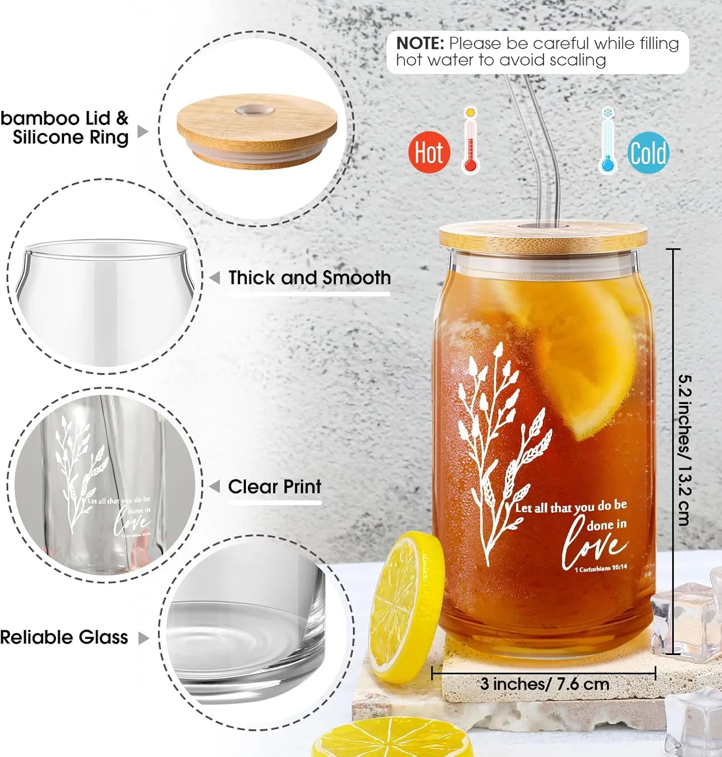 Fumete Christian Gift for Women Sunday School Teacher Flower Makeup Bag Graduation Bible Verse Glass Coffee Cup with Bamboo Lid Straw Mini Compact Mirror Religious Scripture Church(Bible-a,2 Sets)