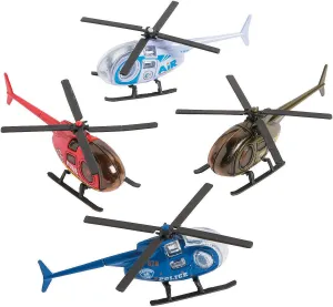 Fun Express Die Cast Helicopters - 12 Piece Set, 3 1/2" - Party Favors, Cake Toppers, Birthday Gifts for Boys and Girls, Military Choppers with Spinning Propellers