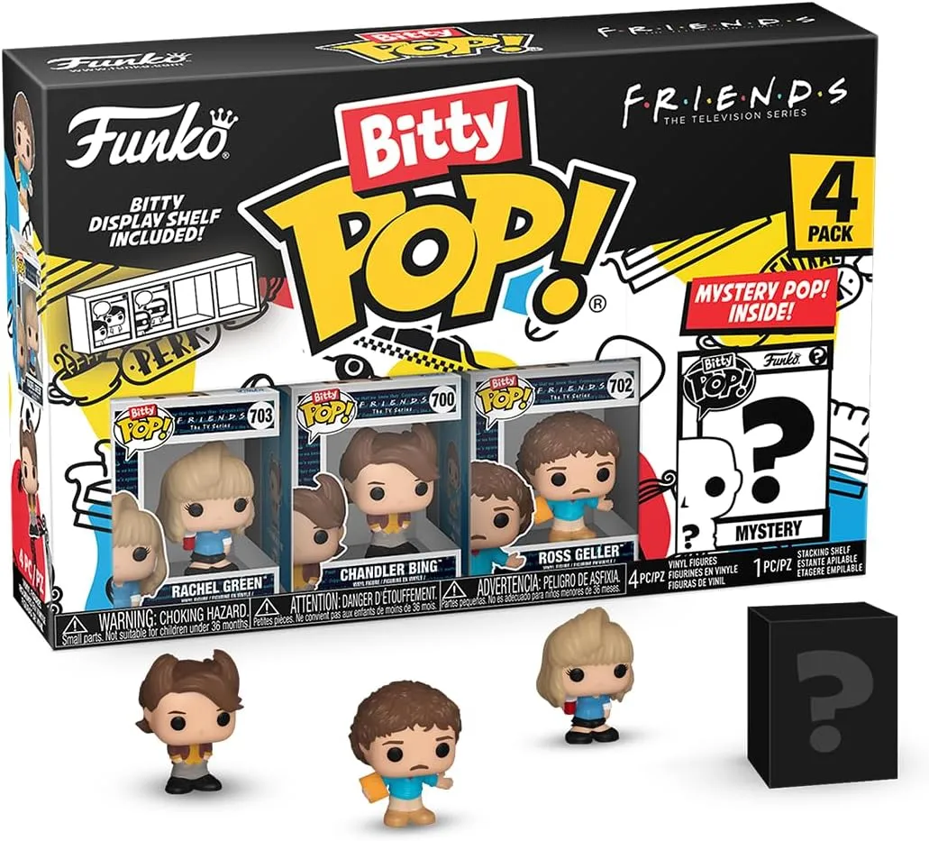 Funko Bitty POP! Friends - 80's Rachel, 4-Pack and A Surprise Mystery Mini Figure - 0.9 Inch (2.2 Cm) Collectable - Stackable Display Shelf Included - Gift Idea - Party Bags Stocking - Cake Topper