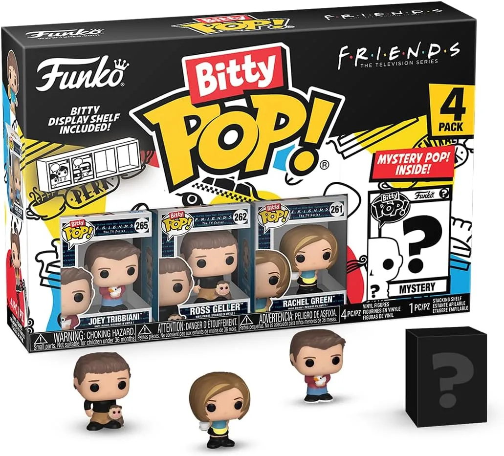 Funko Bitty POP! Friends - Joey, 4-Pack and A Surprise Mystery Mini Figure - 0.9 Inch (2.2 Cm) Collectable - Stackable Display Shelf Included - Gift Idea - Party Bags Stocking - Cake Topper
