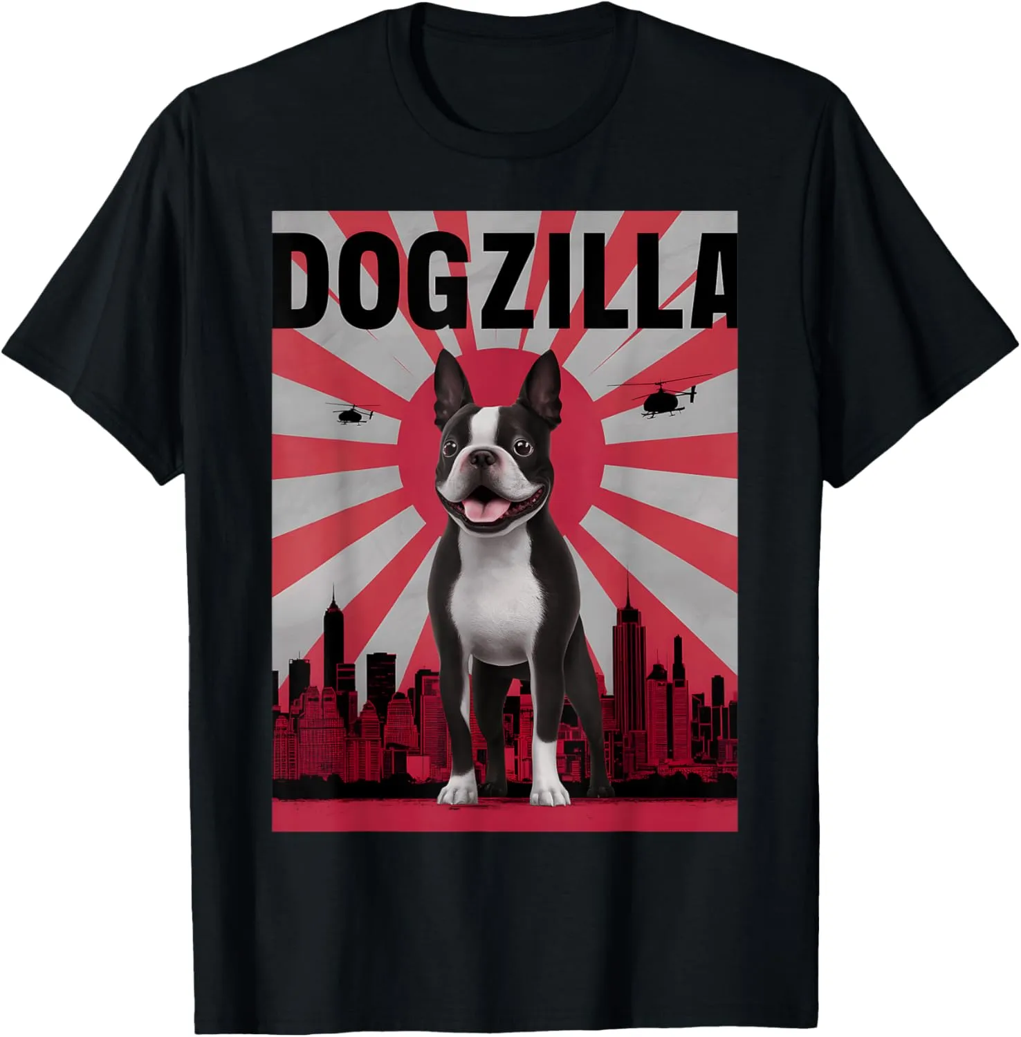 Funny Retro Japanese Dogzilla Boston Terrier Dog Lover T-Shirt