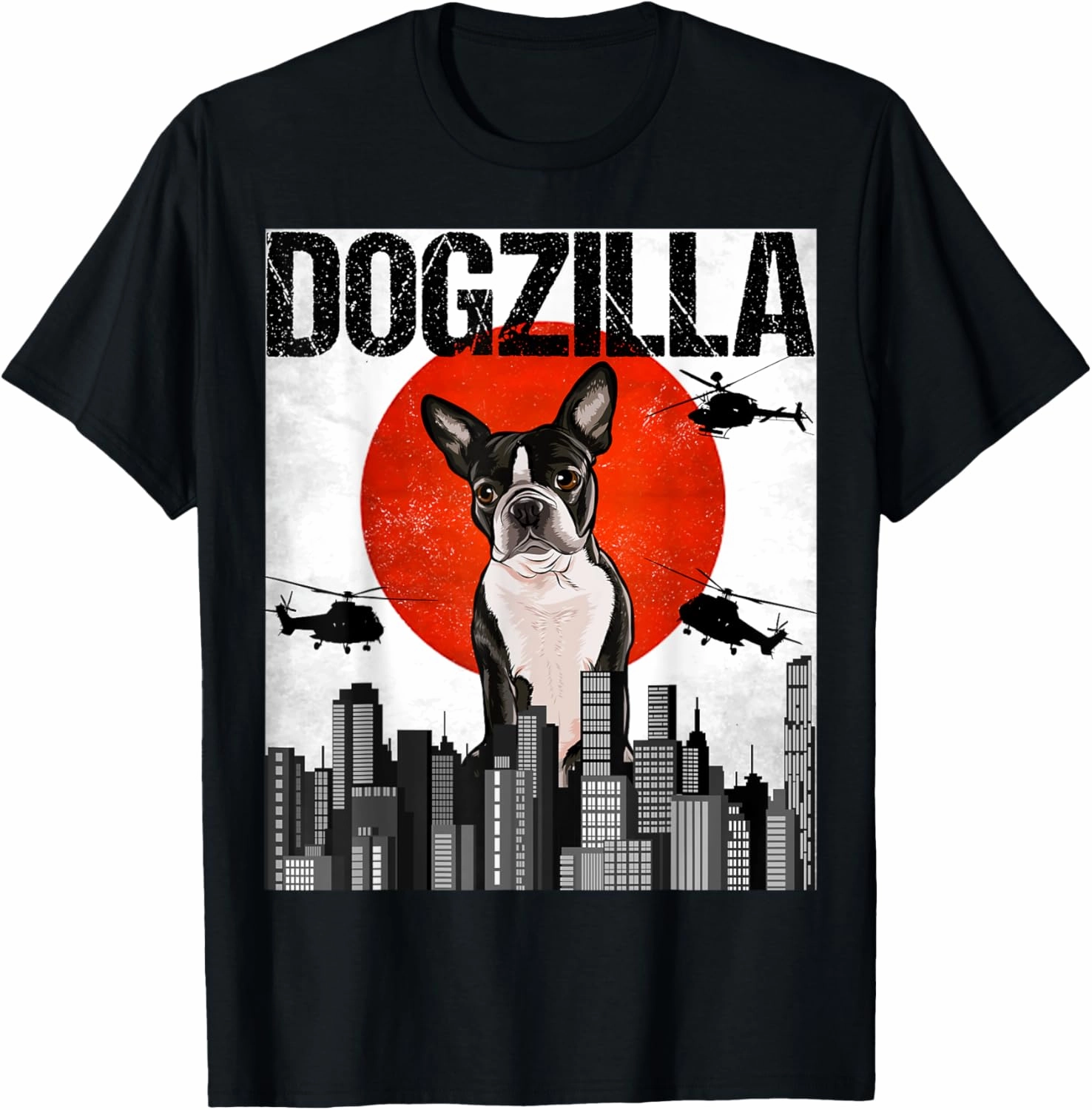 Funny Vintage Japanese Dogzilla Boston Terrier T-Shirt