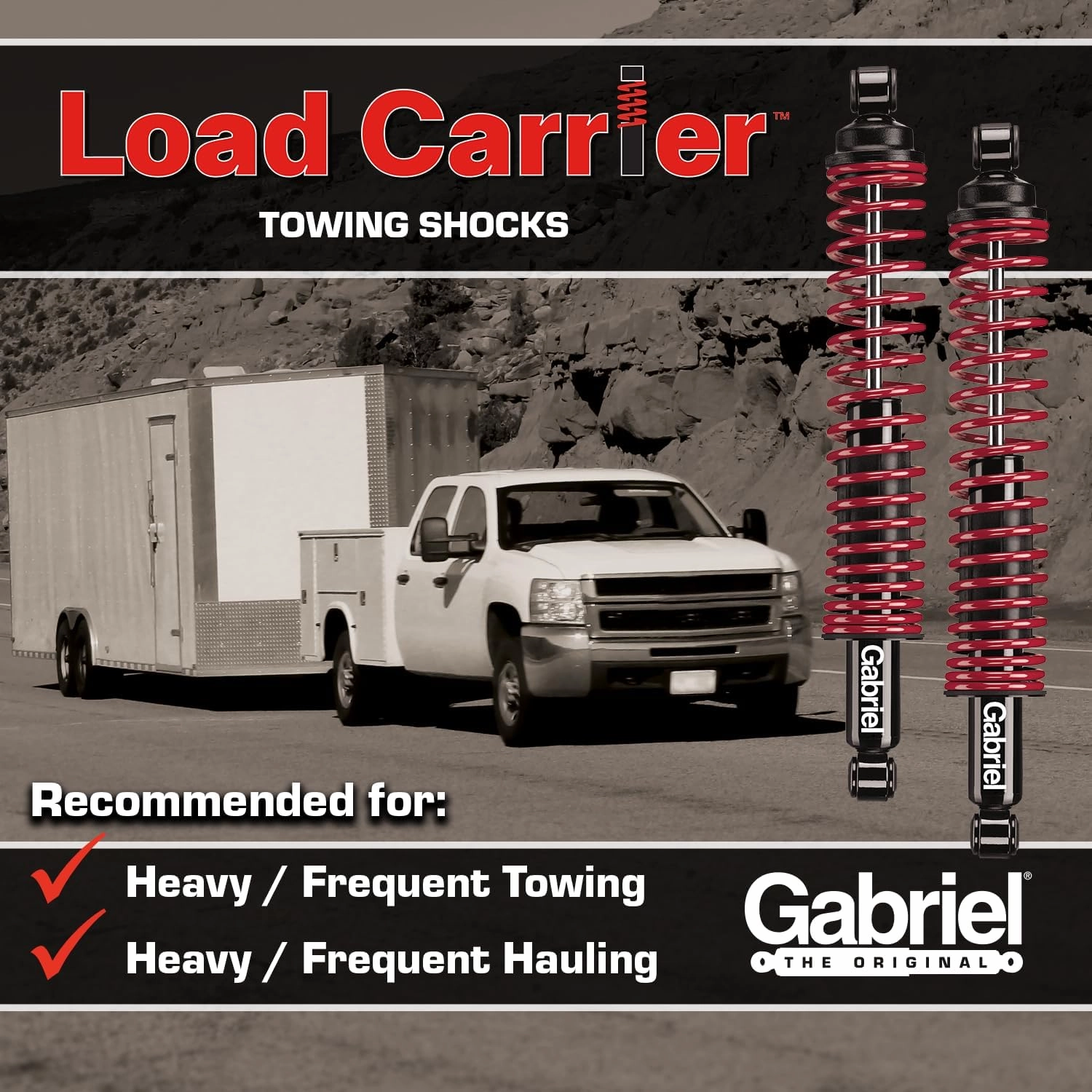 Gabriel 43181 Load Carrier Rear Towing Shock Absorbers for Chevrolet Silverado 1500, Suburban, Tahoe; Dodge Ram 1500; GMC Yukon, Jeep Gladiator; Nissan Titan (1 Pair)