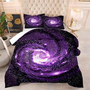 Galaxy Comforter Set Universe Outer Space Purple Starry Sky Night Pattern Bedding Set for Girls Boys Kids Queen Size Microfiber Purple Comforter Set Bed in a Bag