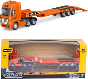Gemini & Genius Flat Trailer Truck Toy, Heavy Duty Alloy Construction Toys Vehicle, 1:50 Scale Diecast Trailer Truck, Toy Trucks for Kids