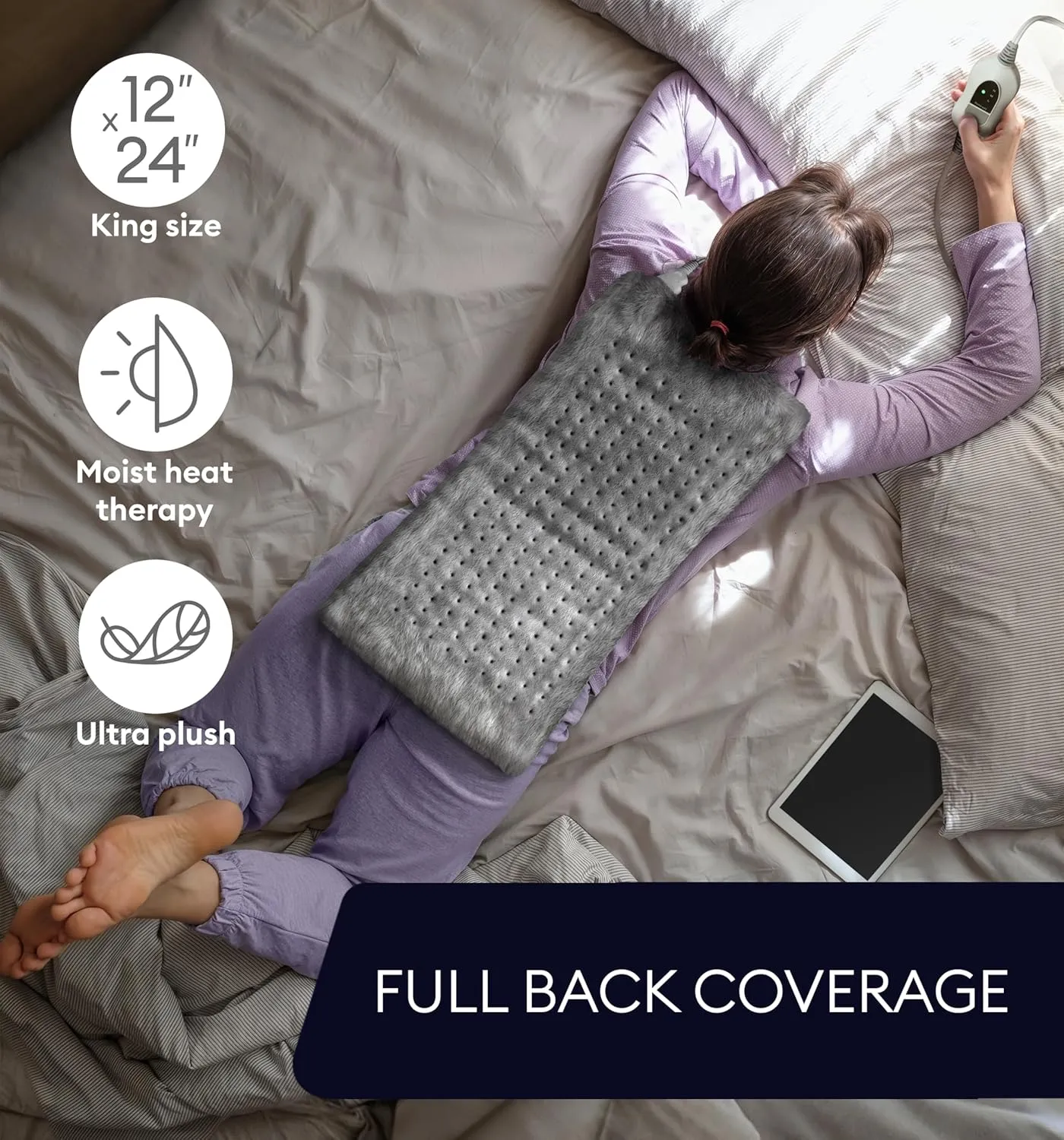 GENIANI Large Electric Heating Pad for Back Pain & Cramps Relief, Mothers Day & Birthday Gifts for Women Mom, FSA HSA Eligible, Auto Shut Off, Machine Washable, Heat Pad for Neck & Shoulder, 12×24"