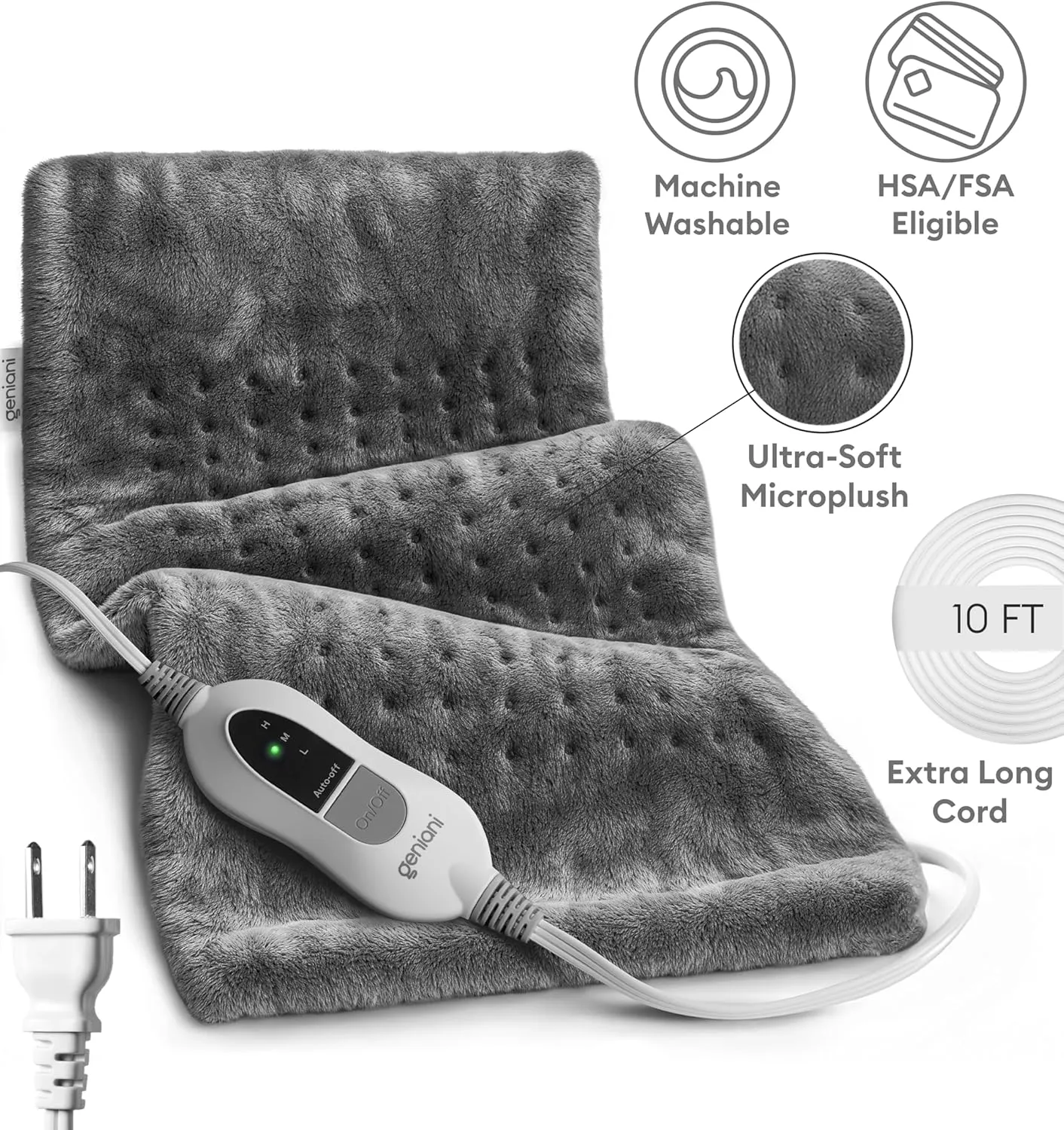 GENIANI Large Electric Heating Pad for Back Pain & Cramps Relief, Mothers Day & Birthday Gifts for Women Mom, FSA HSA Eligible, Auto Shut Off, Machine Washable, Heat Pad for Neck & Shoulder, 12×24"