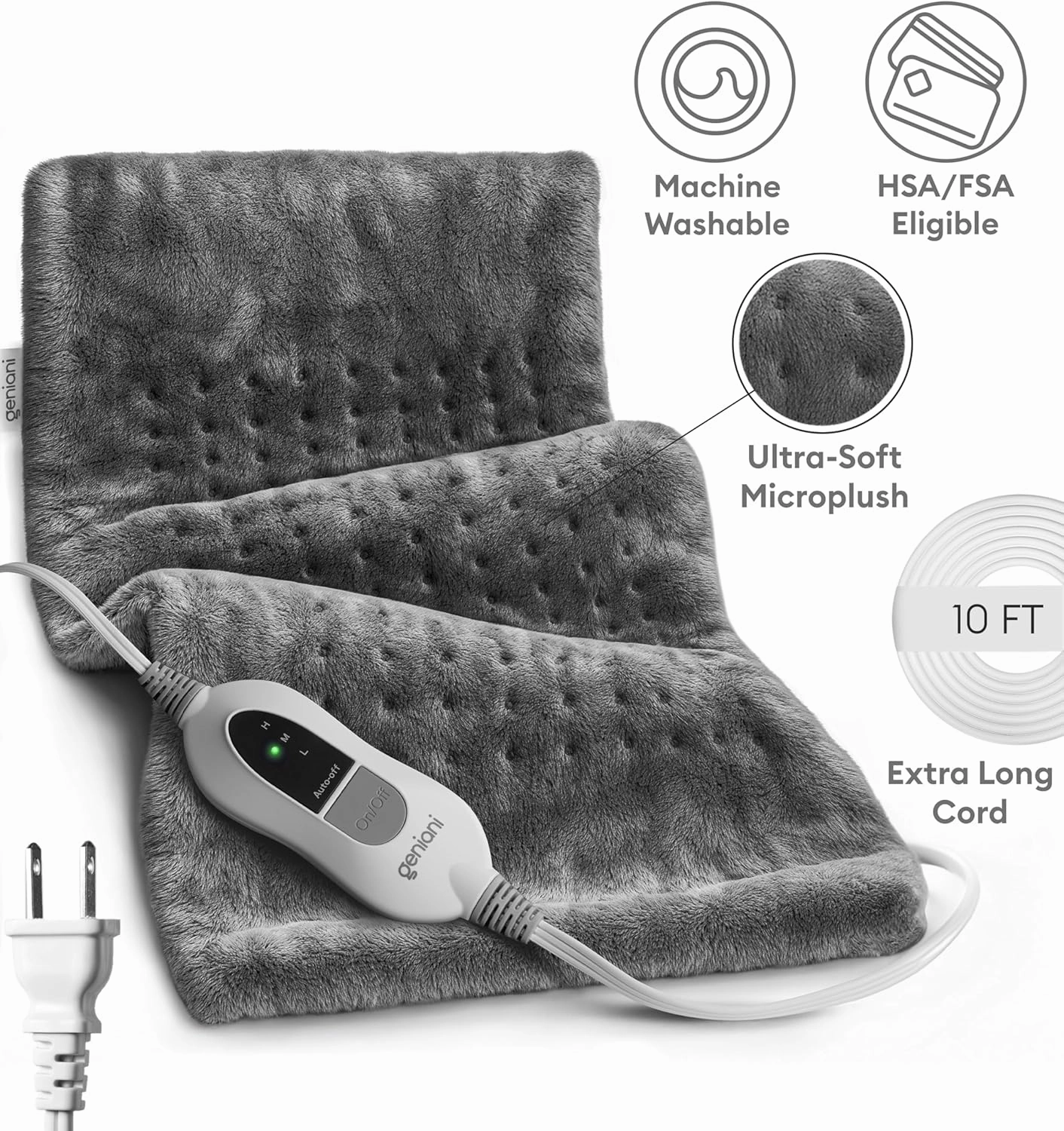 GENIANI Large Electric Heating Pad for Back Pain & Cramps Relief, Mothers Day & Birthday Gifts for Women Mom, FSA HSA Eligible, Auto Shut Off, Machine Washable, Heat Pad for Neck & Shoulder, 12×24"