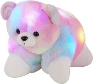 Glow Guards 15" Light Up Musical Rainbow Teddy Bear Stuffed Animal Glowing Colorful Cute Soft Plush Toy Pillow Sofa Decors Christmas Children's Day Birthday Gifts for Toddlers Kids (Pink)