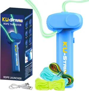 Glow in The Dark String,Portable Rope Launcher,Outdoor Fidget Toy Flying a Glowing KU Loop in The Air for Endless Tricks, Perfect STEM Gift for Kids & Adults（Light Blue）