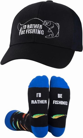 GOAUS Fishing Gifts for Men, Funny Hat and Socks, Fathers Gifts for Him Dad Son Husband Boyfriend Grandpa Boys