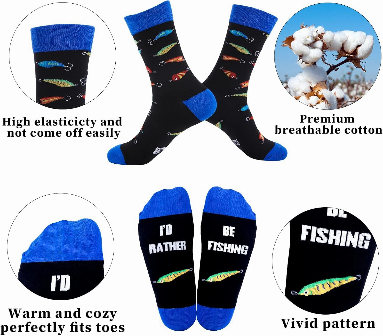 GOAUS Fishing Gifts for Men, Funny Hat and Socks, Fathers Gifts for Him Dad Son Husband Boyfriend Grandpa Boys