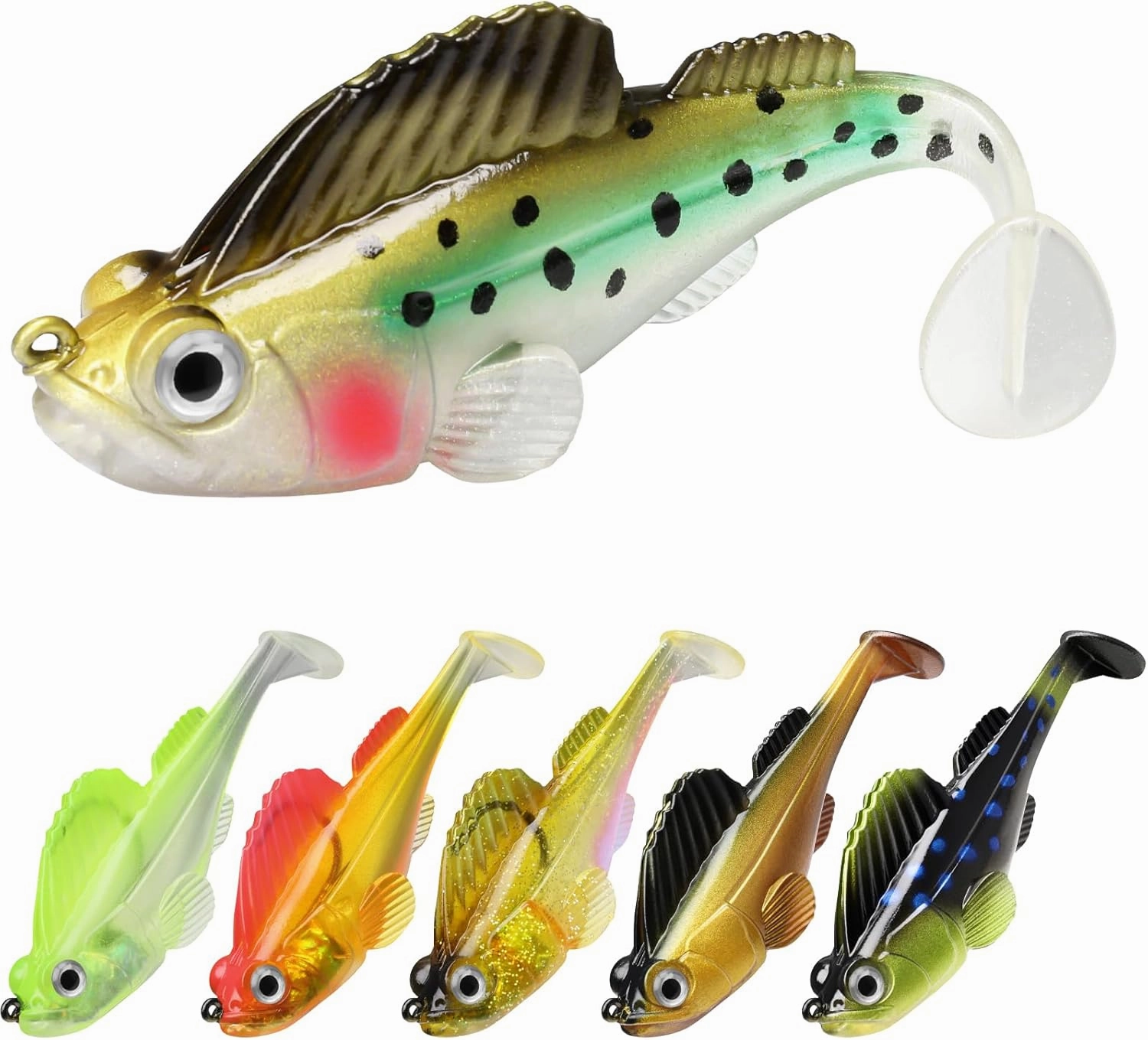 Gotour Weedless Soft Fishing Lures for Freshwater and Saltwater, Premium Pre-Rigged Jig Head Paddle Tail Swimbaits for Bass Fishing，Jigs Fishing Bait for Crappie Trout Walleye, Amazing Fishing Gifts