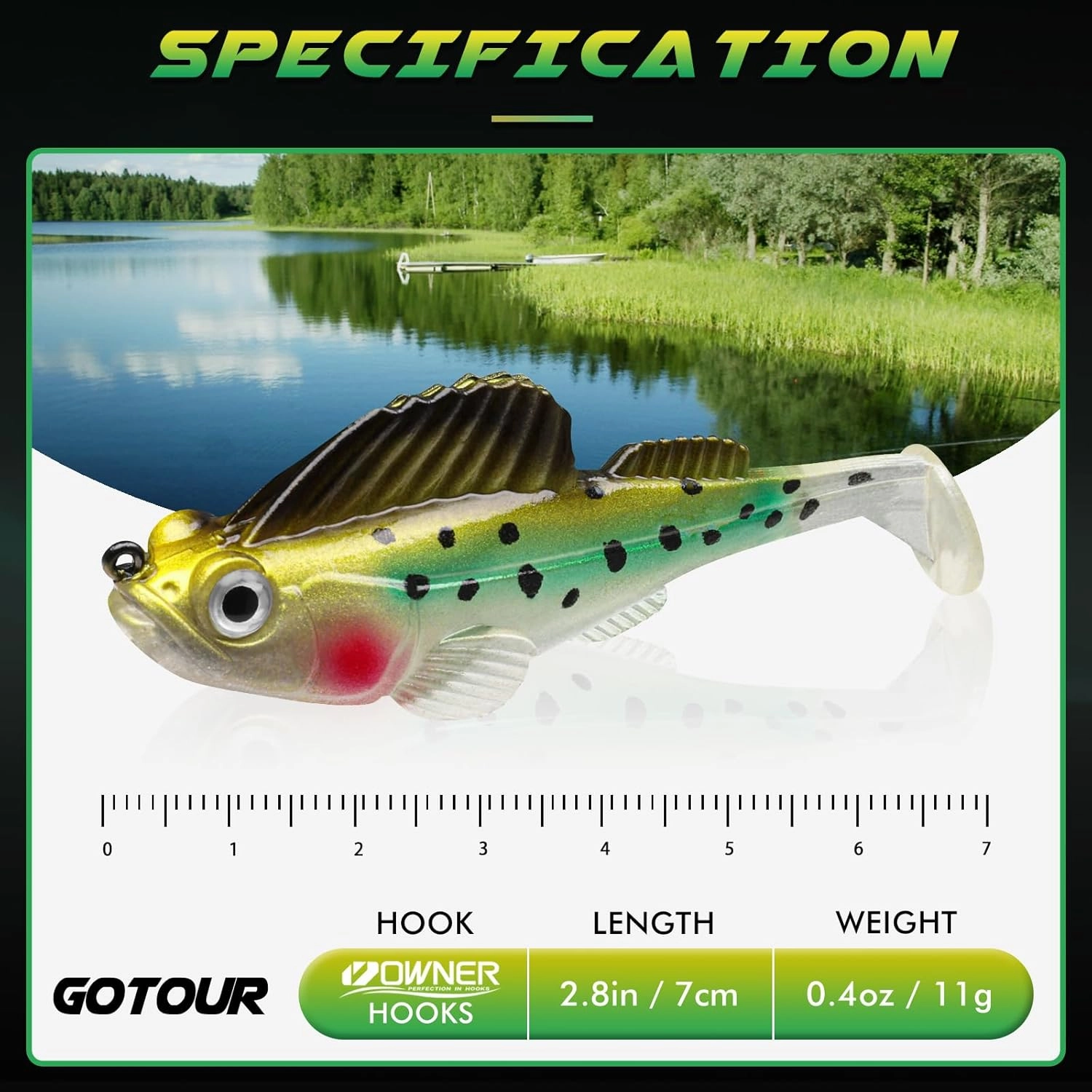 Gotour Weedless Soft Fishing Lures for Freshwater and Saltwater, Premium Pre-Rigged Jig Head Paddle Tail Swimbaits for Bass Fishing，Jigs Fishing Bait for Crappie Trout Walleye, Amazing Fishing Gifts
