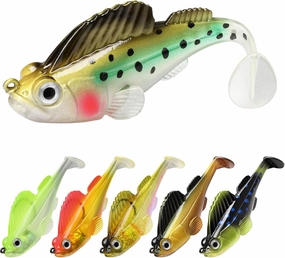 Gotour Weedless Soft Fishing Lures for Freshwater and Saltwater, Premium Pre-Rigged Jig Head Paddle Tail Swimbaits for Bass Fishing，Jigs Fishing Bait for Crappie Trout Walleye, Amazing Fishing Gifts
