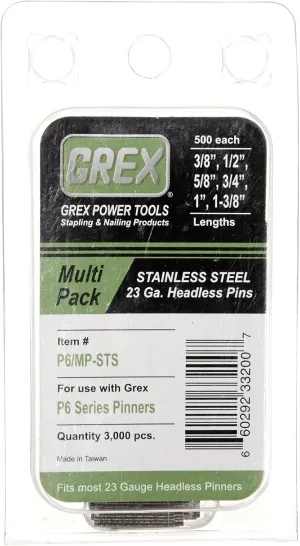 Grex Power Tools P6/MP-STS 23-Gauge Multi Pack Stainless Steel Headless Pins, Small