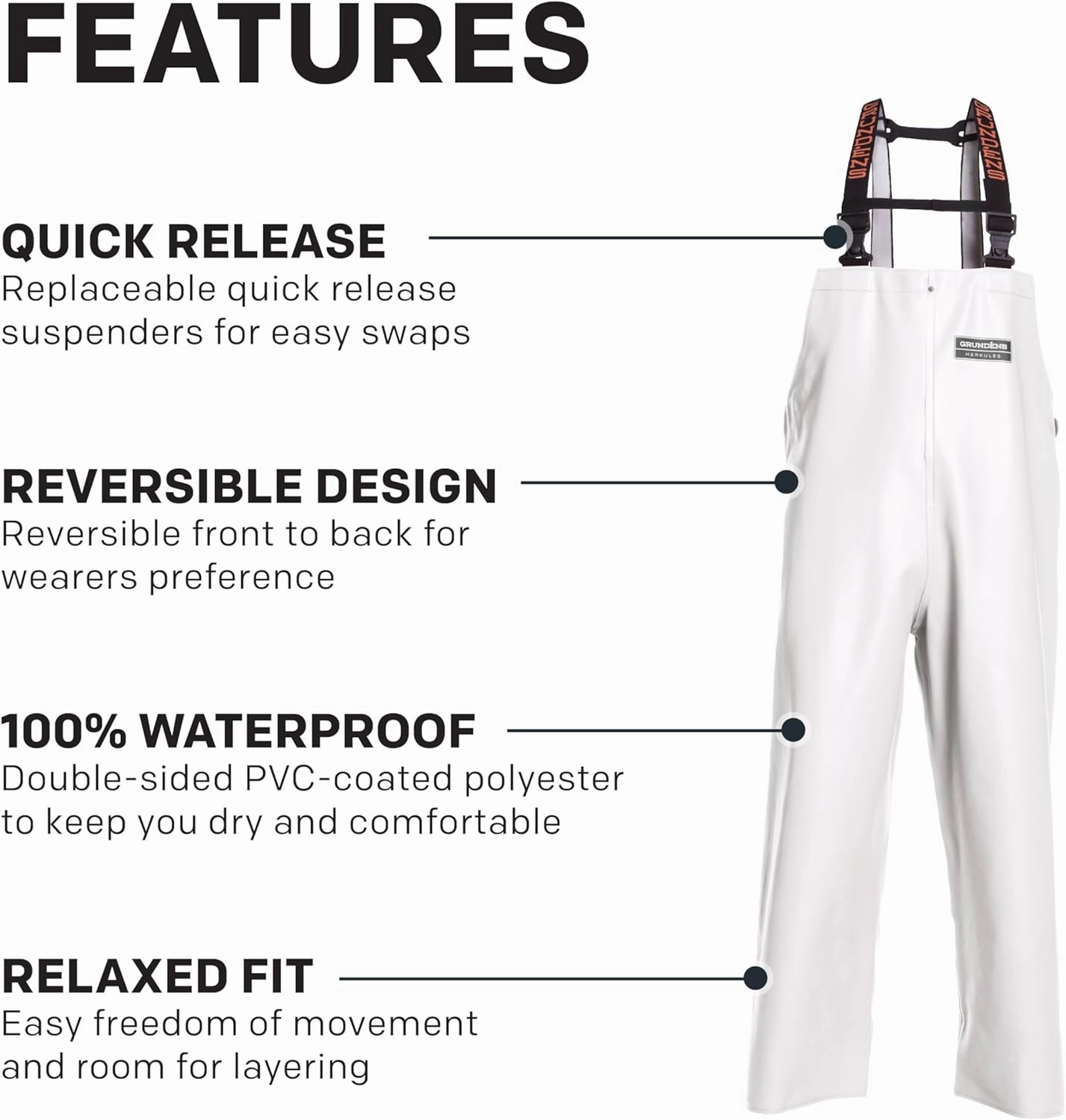Grundens Men’s Herkules Professional-Grade Bib Pant | Waterproof, Adjustable