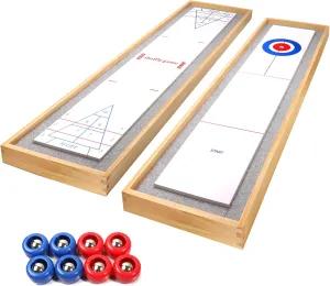 GSE Games & Sports Expert 2-in-1 Solid Wood Mini Shuffleboard and Curling Tabletop Game Board Set with 8 Rollers for Family and Friends
