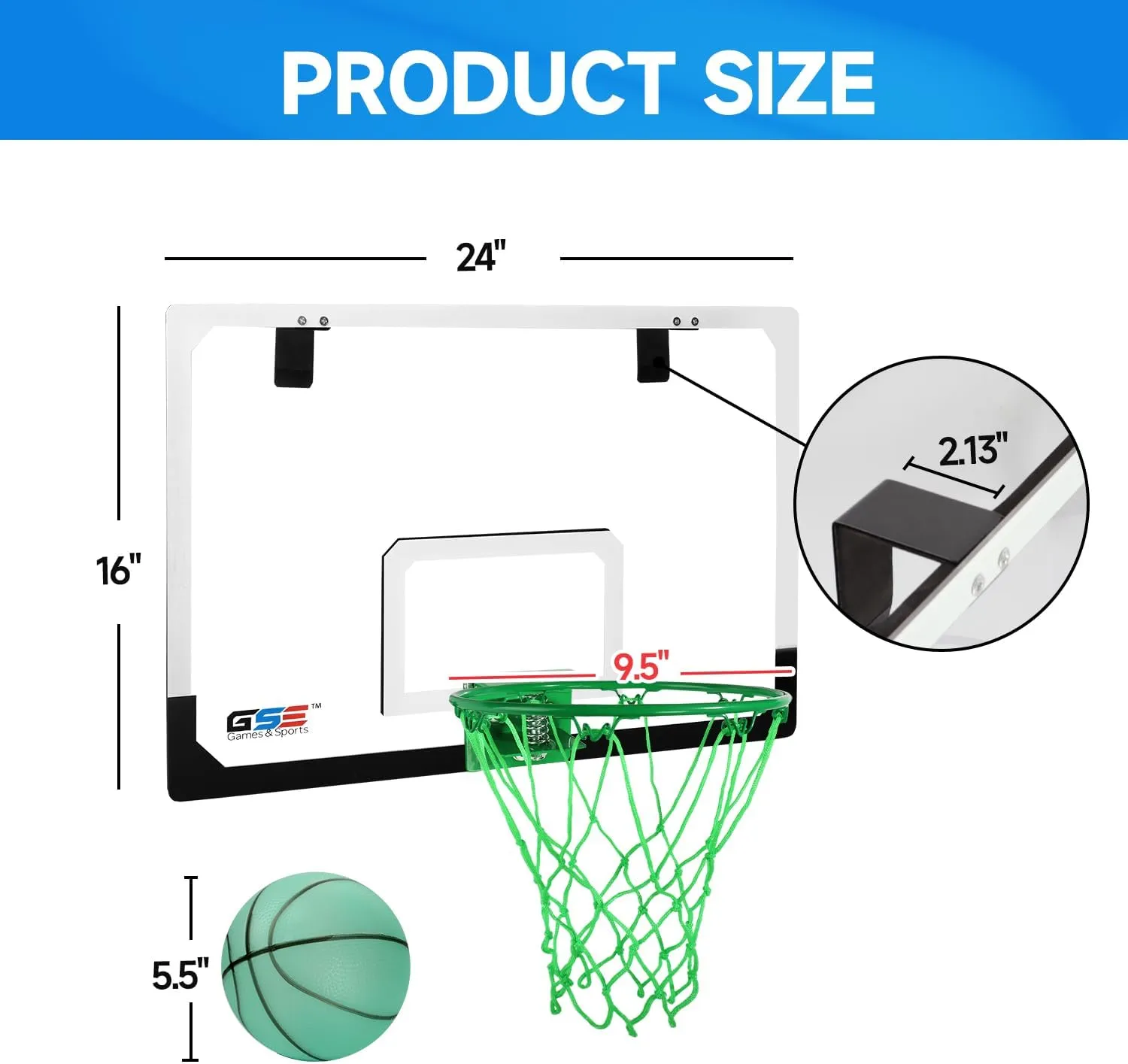GSE Games & Sports Expert Over-The-Door Basketball Hoop with Basketball & Pump, Wall-Mounted Basketball Hoop Set with Complete Accessories for Home & Office (Several Style Choice)