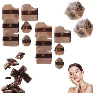 Guo Xiao Niu Makeup Puff, Chocolate Biscuit Powder Puff, Guoxiaoniu Makeup Puff, 1 Box of 6 PCS Guoxiaoniu Chocolate Color Quick Foundation Puff Set, Concealer Blush Without Eating Powder (2Set)