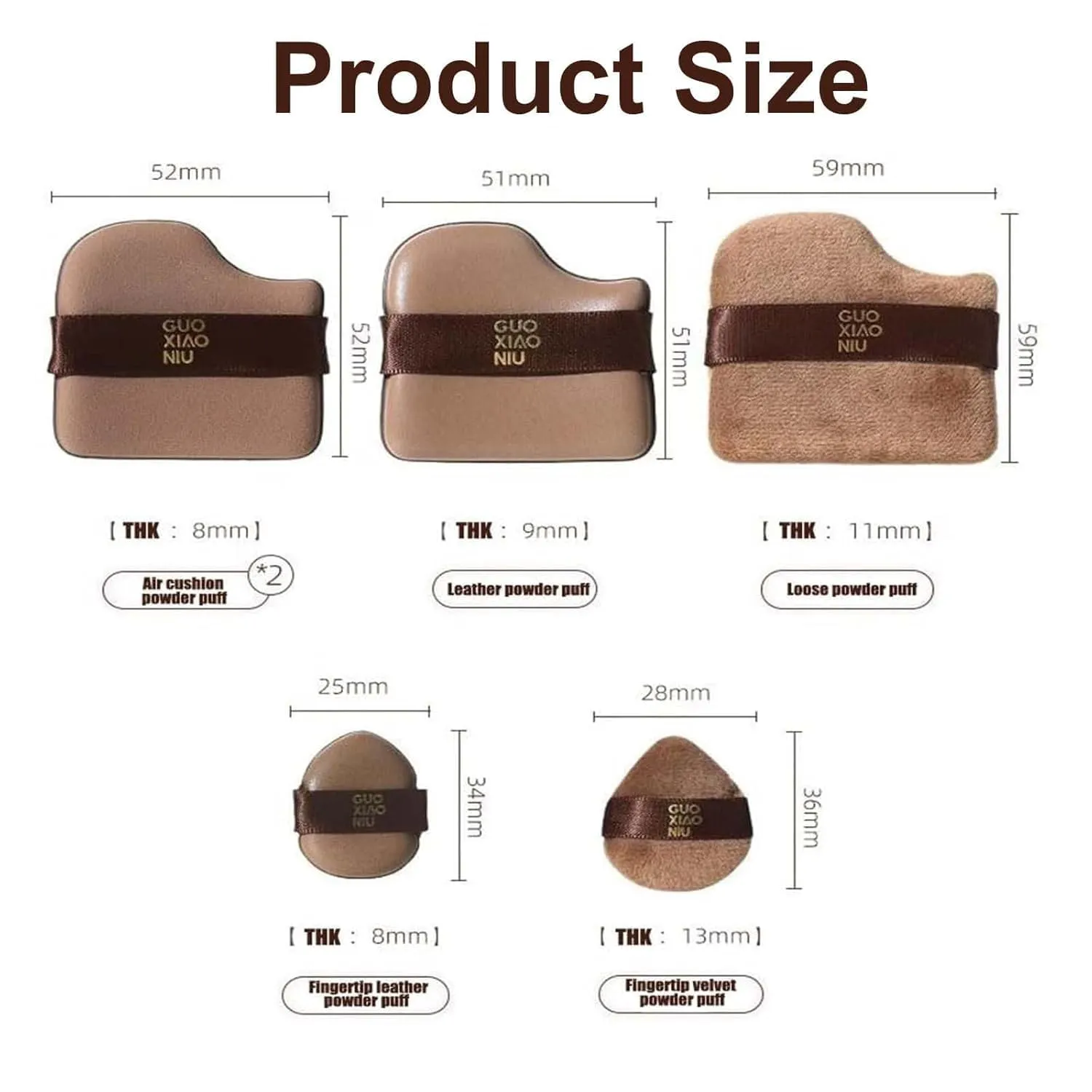 Guo Xiao Niu Makeup Puff, Chocolate Biscuit Powder Puff, Guoxiaoniu Makeup Puff, 1 Box of 6 PCS Guoxiaoniu Chocolate Color Quick Foundation Puff Set, Concealer Blush Without Eating Powder (2Set)
