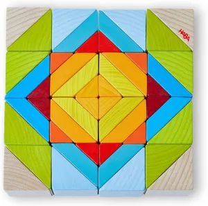 HABA Wooden Mosaic 3D Arranging Game – Colorful Building Blocks & Geometric Puzzle for Toddlers, Montessori Toys for 3  Year Old, STEM Learning Toy with 48 Pieces & Pattern Cards, Made in Germany