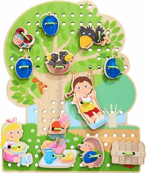 HABA Orchard Threading Game for Kids Ages 3-5, Lacing Tiles for Fine Motor Skills Development, Montessori Learning Toy for Preschoolers with 31 Fruit & Character Tiles