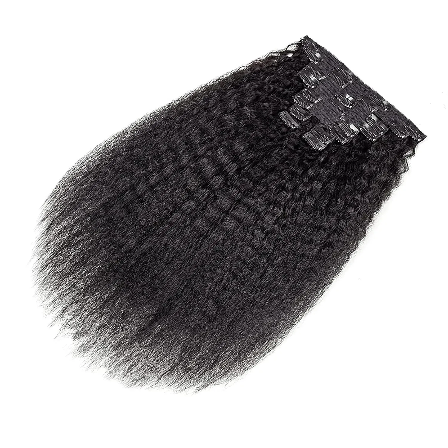 Hair Extensions 10pcs Kinky Straight Clip in Hair Extensions Real Human Hair Clip ins Natural Black Double Weft Clip ins for Women 120g Kinky Straight Clip on Extensions Human Hair Hair Pieces(14 Inch