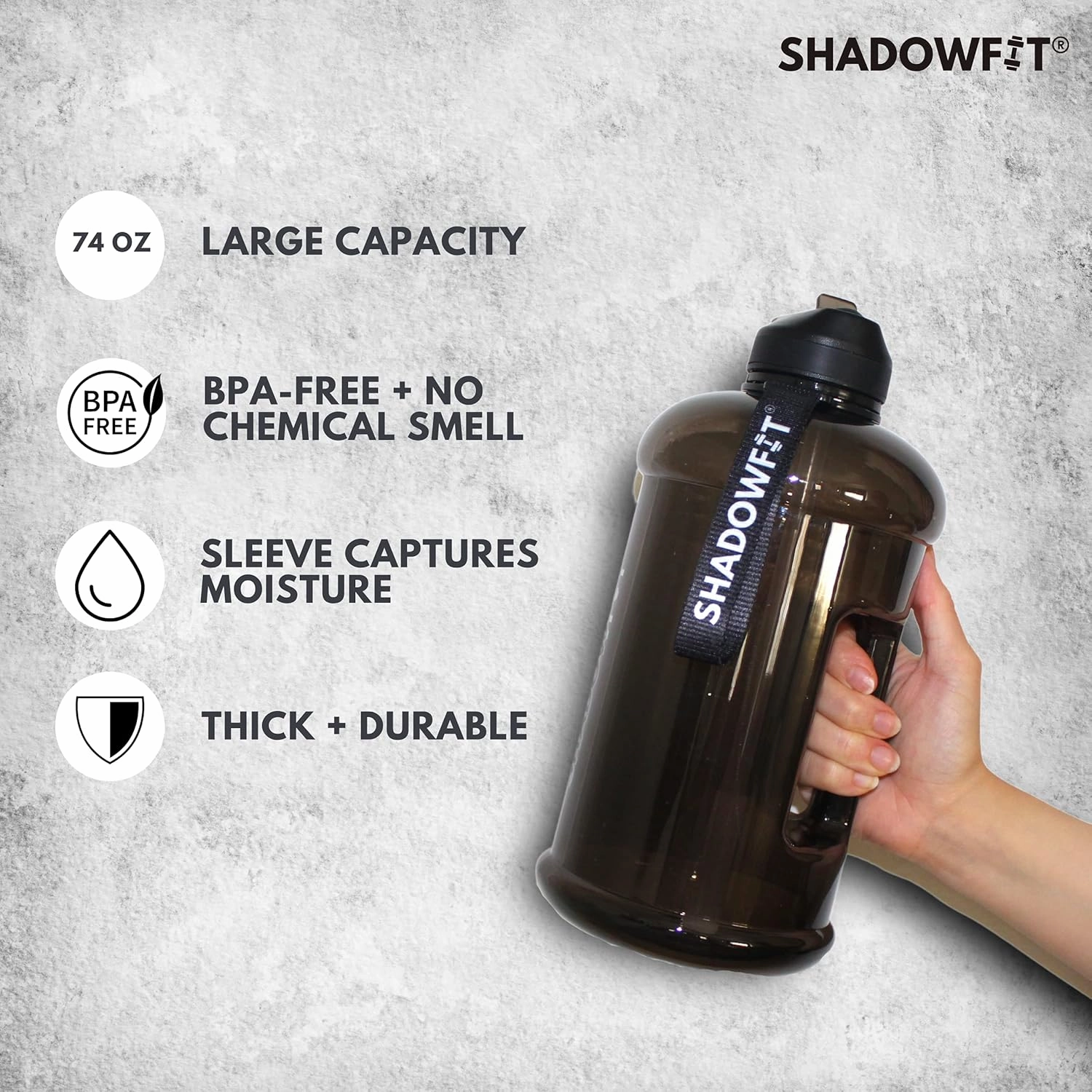 Half Gallon Water Bottles (74 ounce, 2.2 Liter) with Straw Lid Handle and Storage Sleeve - Large Jug Holder with Strap for Drinking during Workout and Exercise